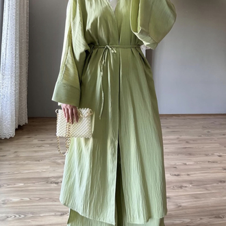 Uzun Kimono Takım Fıstık Yeşili