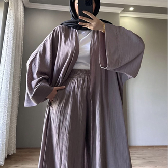 Uzun Kimono Takım Vizon