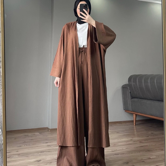 Uzun Kimono Takım Kahverengi
