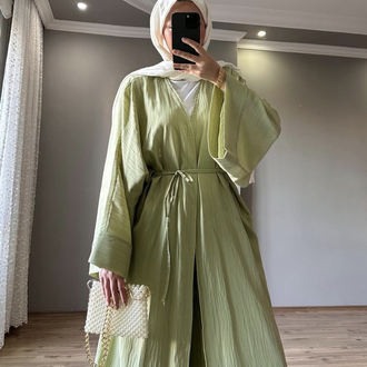 Uzun Kimono Takım Fıstık Yeşili
