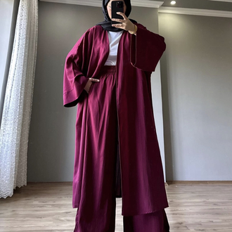Uzun Kimono Takım Bordo