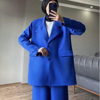 Blazer ceket takım saks mavi