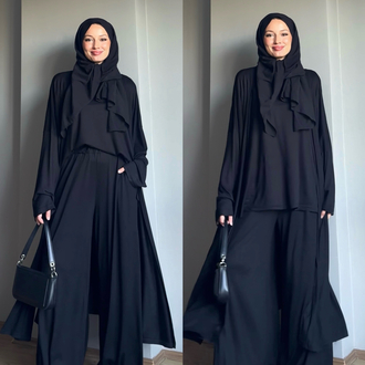 3lü Abaya Takım Siyah Efsane Rahatlık