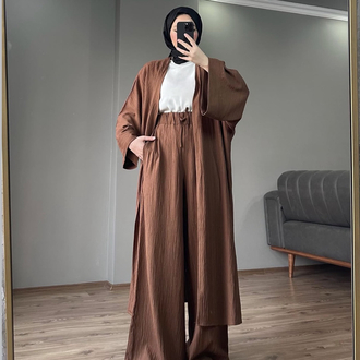 Uzun Kimono Takım Kahverengi