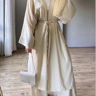 Uzun Kimono Takımı Krem