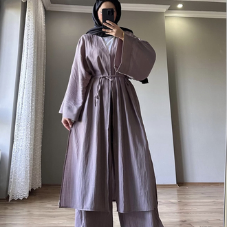 Uzun Kimono Takım Vizon