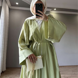Uzun Kimono Takım Fıstık Yeşili