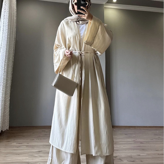 Uzun Kimono Takımı Krem