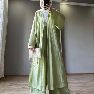 Uzun Kimono Takım Fıstık Yeşili