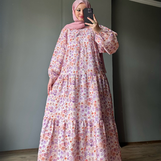 Lila Çiçek Rüyası Premium Elbise