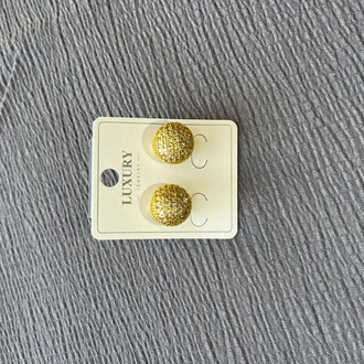 Gold Parlak Taşlı Çelik Küpe
