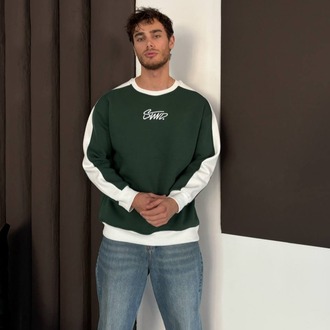 Bisiklet Yaka Oversize Haki Sweatshirt