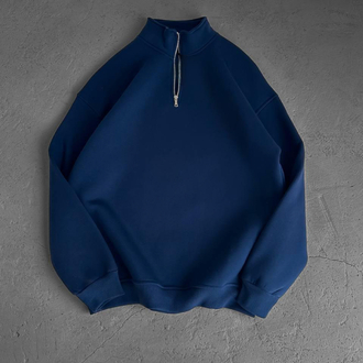 Half Zip Oversize Polo Yaka Lacivert Sweatshirt