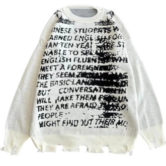 Vintage Harajuku Graffiti Desenli Unisex Oversize Beyaz Kazak