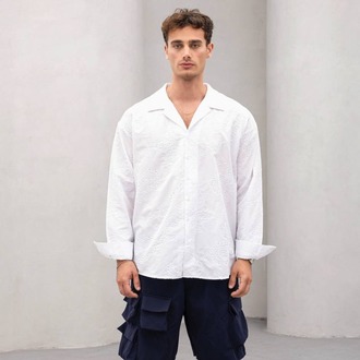 İşlemeli Oversize Beyaz Gömlek