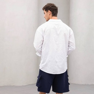 İşlemeli Oversize Beyaz Gömlek