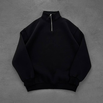 Half Zip Oversize Polo Yaka Siyah Sweatshirt