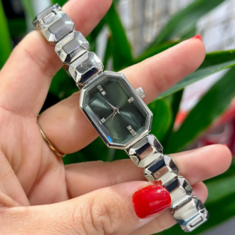 Swalora Crystal Garden Haki Saat Gümüş Metal Kordon