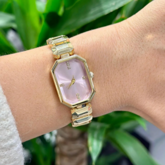 Swalora Crystal Garden Pembe Saat Sarı Metal Kordon