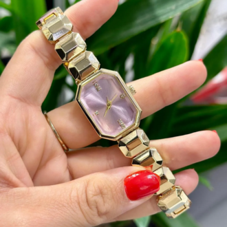 Swalora Crystal Garden Pembe Saat Sarı Metal Kordon