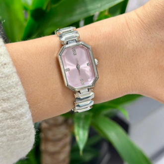 Swalora Crystal Garden Pembe Saat Gümüş Metal Kordon