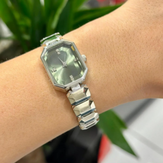 Swalora Crystal Garden Haki Saat Gümüş Metal Kordon