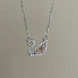 çelik pembe taşlı silver kuğu kolye