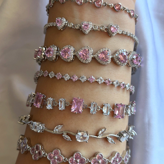 pembe beyaz taşlı silver bileklik