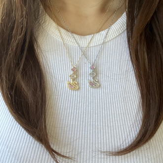 çelik swarovski kuğu model gold kolye