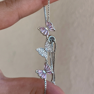çelik pembe taşlı kelebek asansörlü bileklik