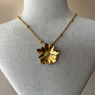 çelik hibiscus çiçeği gold kolye