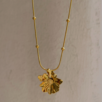 çelik hibiscus çiçeği gold kolye