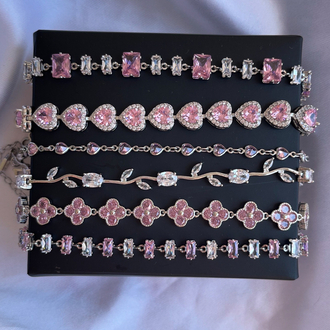 pembe beyaz taşlı silver bileklik