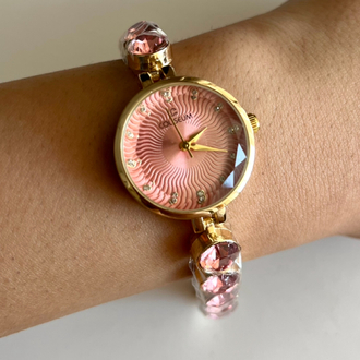 çelik pembe taşlı gold saat