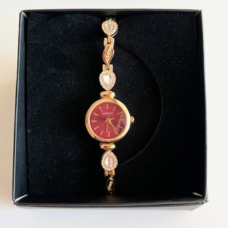 çelik içi bordo damla taşlı gold saat