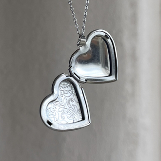 çelik kalp kapaklı silver kolye