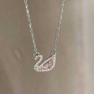 çelik pembe taşlı silver kuğu kolye