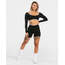 Teveo Siyah Kontrast Şeritli Uzun Kollu Crop Top - Sportif Şıklık