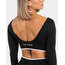 Teveo Siyah Kontrast Şeritli Uzun Kollu Crop Top - Sportif Şıklık
