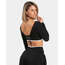 Teveo Siyah Kontrast Şeritli Uzun Kollu Crop Top - Sportif Şıklık