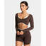 Teveo Kahverengi Uzun Kollu Seamless Crop - Kontrast Biyeli Stil