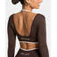 Teveo Kahverengi Uzun Kollu Seamless Crop - Kontrast Biyeli Stil