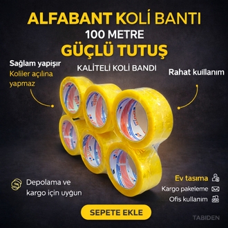 Alfabant Koli Bandı 100 Metre Güçlü Yapışkan Şeffaf Paketleme Bandı