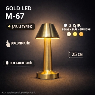 Şarjlı Dokunmatik Gold Masa Lambası M-67 – 3 Işık Modlu Abajur Model