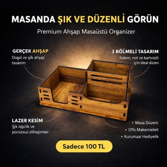 Ahşap Masaüstü Düzenleyici Organizer Ofis Kalemlik Masa Toparlayıcı