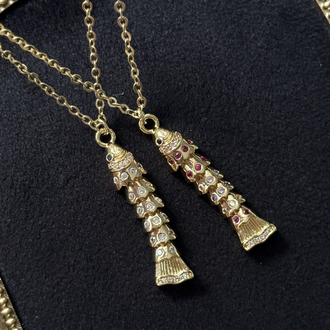 Sallanan Beyaz Taşlı Balık Kolye | Çelik | Gold