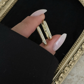 İnce Baget Taş İşlemeli Küpe | 14k xuping