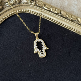 Taşlı Hamsa Kolye | Çelik