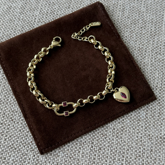 Kilit Kalp Detay Burgundy Bileklik | 14k vip