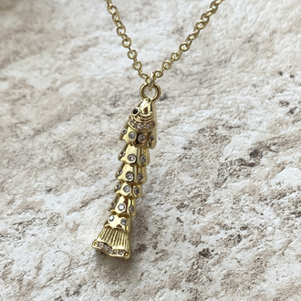 Sallanan Beyaz Taşlı Balık Kolye | Çelik | Gold